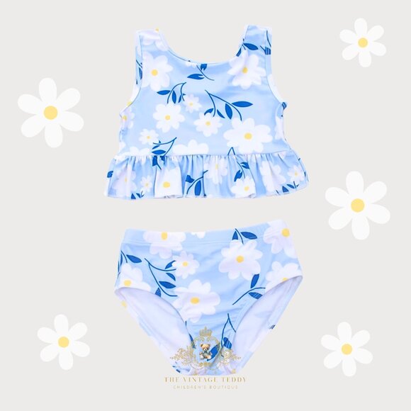 Other - NWT Pretty Girls Two-Piece Swimsuit Bikini Kids Swimwear Flowers & Ruffles 6Y